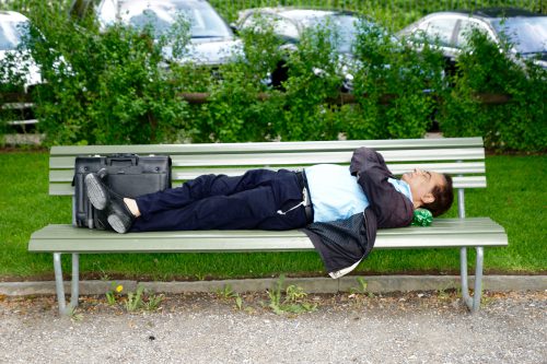Guy sleeping on park bench